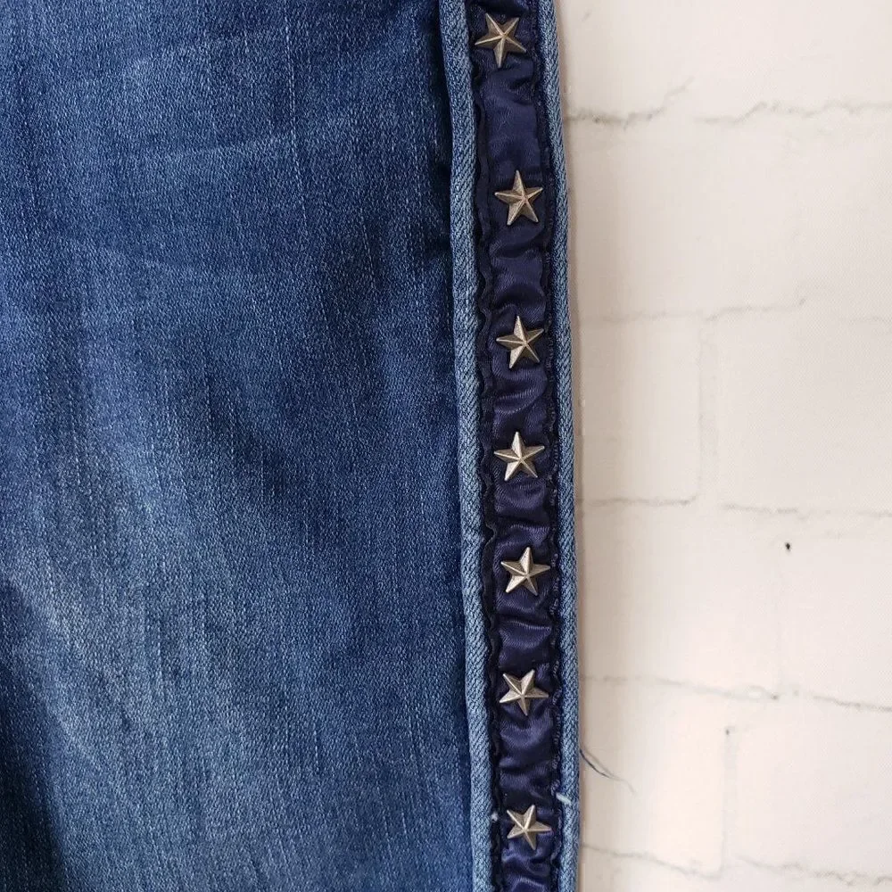 Hudson Girls Jeans Size 12 Dark Wash Distressed Star Studs Stretch Raw Hem